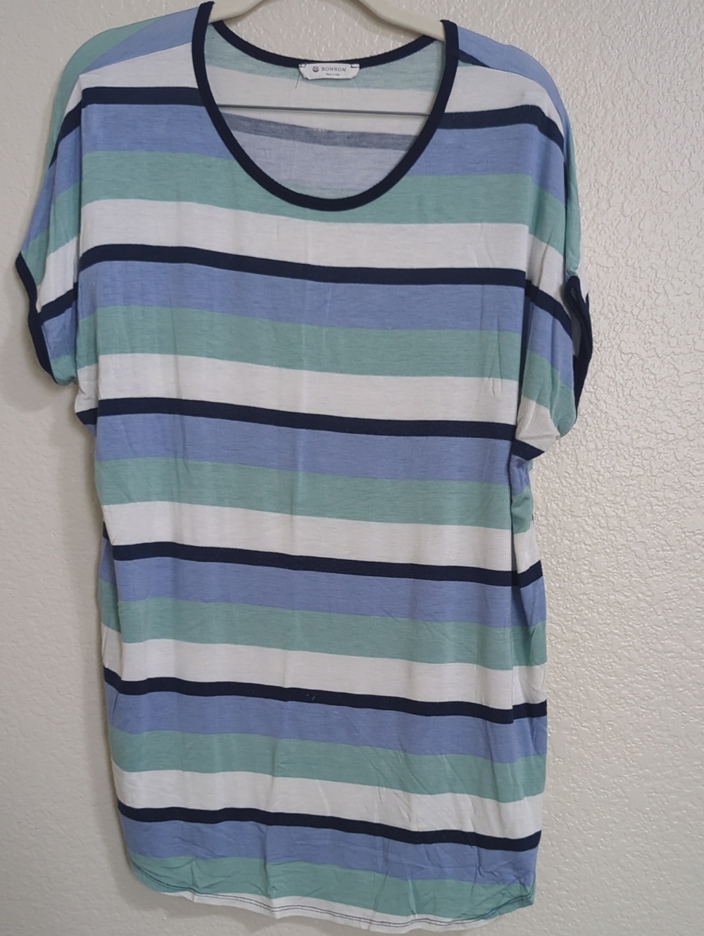 Striped Scoop Neck Tee in Blue, Green & White
